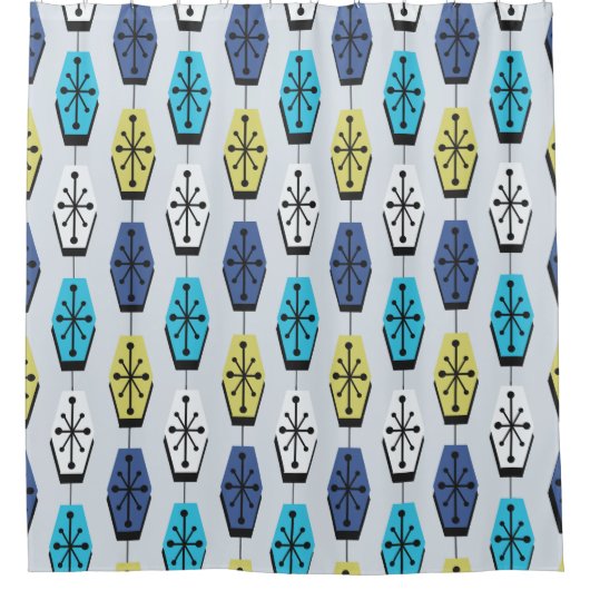 Rideaux De Douche Hexagons modernes du milieu du siècle Turquoise (Devant)