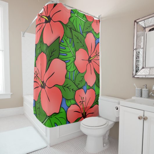 Rideaux De Douche Hibiscus de Pêche et Monstère #2 (En situation)