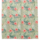 Rideaux De Douche Hibiscus Feuille tropical Aquarelle florale (Devant)