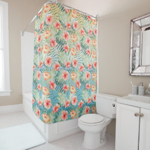 Rideaux De Douche Hibiscus floral jaune Aqua Pink Peach