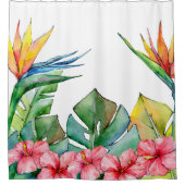 Rideaux De Douche Hibiscus rose Feuille vert tropical Hawaï (Devant)