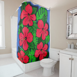 Rideaux De Douche Hibiscus rouge et Monstère