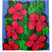 Rideaux De Douche Hibiscus rouge & Monstera (Devant)