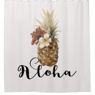 Rideaux De Douche Hibiscus vintage d'ananas tropicale Aloha floral