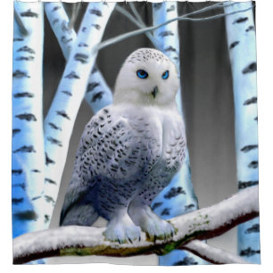 RIDEAUX DE DOUCHE HIBOU AUX YEUX BLEUS DE NEIGE