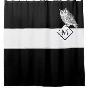 Rideaux De Douche Hibou Bleu Gris Monogramme nom Salle de bain