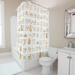 Rideaux De Douche Hiéroglyphes égyptien blanc et or