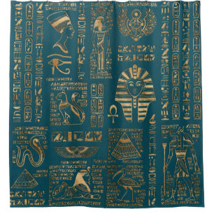 Rideaux De Douche Hiéroglyphes et divinités égyptiens - or sur la