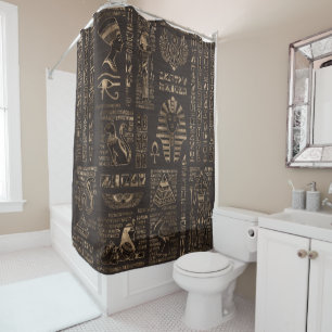 Rideaux De Douche Hiéroglyphes et divinités égyptiens - or sur le