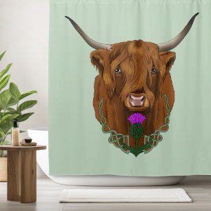 Rideaux De Douche Highland Scottish Vache Purple Celple Knot Work