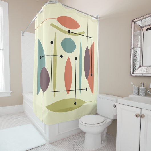 Rideaux De Douche Hip atomique rétro Abstraite (En situation)