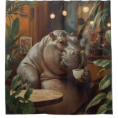 Rideaux De Douche Hippo drinks coffee. Surreal style (Devant)