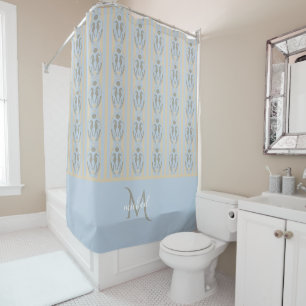 Rideaux De Douche Hippocampe côtier Cameo bleu crème rayé Monogramme