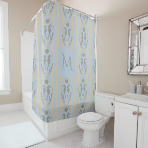 Rideaux De Douche Hippocampe côtier Cameo bleu crème rayé Monogramme