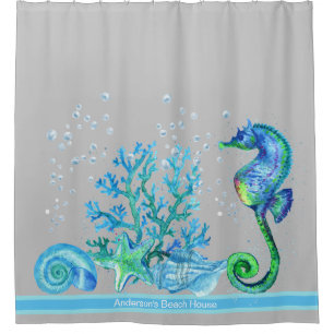 Rideaux De Douche Hippocampe nautique Personnalisé Aqua Turquoise &