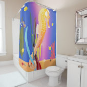 Rideaux De Douche Hippocampe orange attaché sur l'herbe marine (En situation)