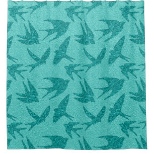 Rideaux De Douche Hirondelles de Japonais en vol, turquoise et Aqua