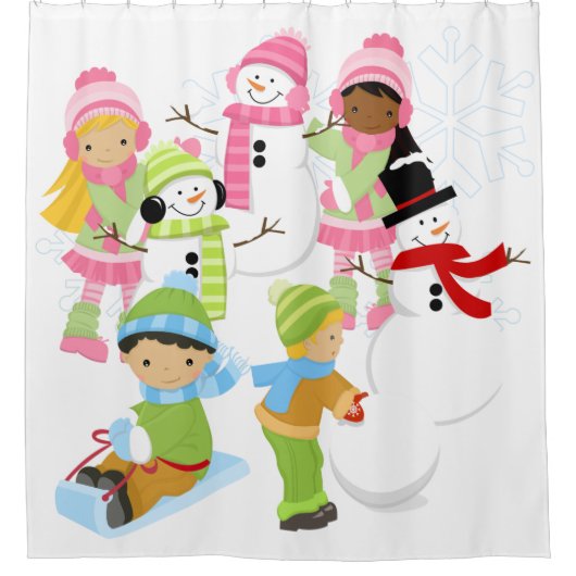 Rideaux De Douche Hiver Amusants Snowmen Dormir les enfants (Devant)
