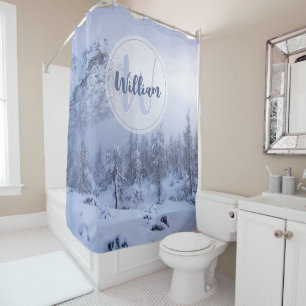 Rideaux De Douche Hiver merveilleux brouillard épinette forêt neige