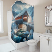 Rideaux De Douche Hiver, pont enneigé et rivière (En situation)