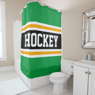 Rideaux De Douche HOCKEY Fun Athletic Green Black Yellow Stripes