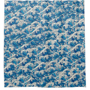 Rideaux De Douche Hokusai Grande vague Motif bleu marine