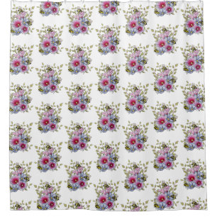 Rideaux De Douche Hollyhocks et fleurs bleues avec des abeilles bour