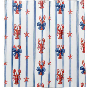 Rideaux De Douche Homard Rouge Blanc Bleu Étoiles Patriotiques (5)