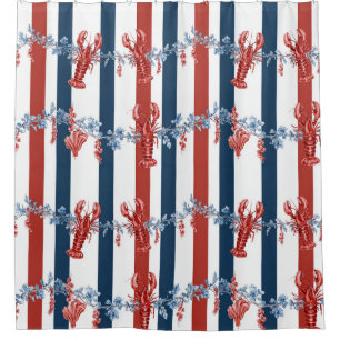 Rideaux De Douche Homard Rouge Blanc Bleu Patriotique Étoiles (4)