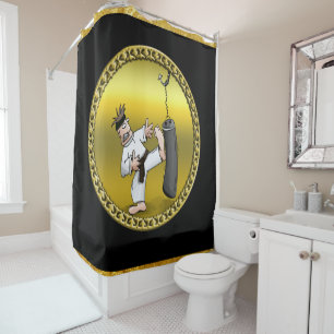 Rideaux De Douche Homme de karaté ceinture noire donnant un coup de 