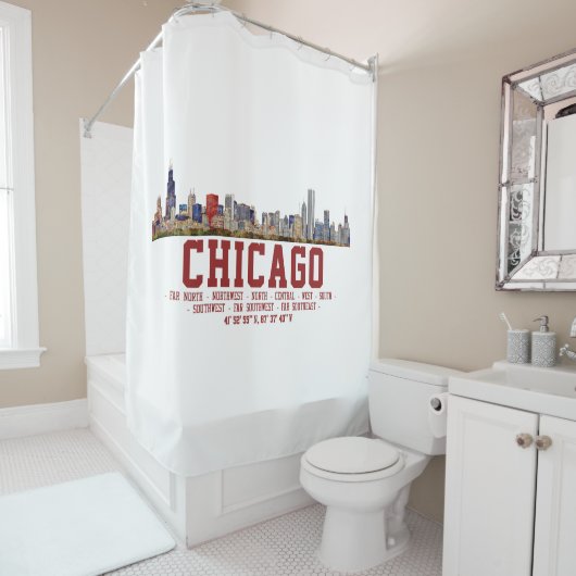 Rideaux De Douche Horizon de Chicago.  Noms de zones et coordonnées (En situation)