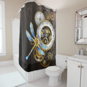 Rideaux De Douche Horloge à vapeur avec libellule mécanique (En situation)