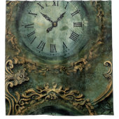 Rideaux De Douche Horloge Steampunk Rustique Vert Emeraude (Devant)