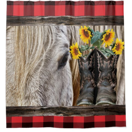 Rideaux De Douche Horse Cowboy Bottes Barre Rouge Plaid (Devant)