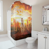 Rideaux De Douche Horses at sunset throw pillow (En situation)