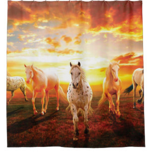 Rideaux De Douche Horses at sunset throw pillow