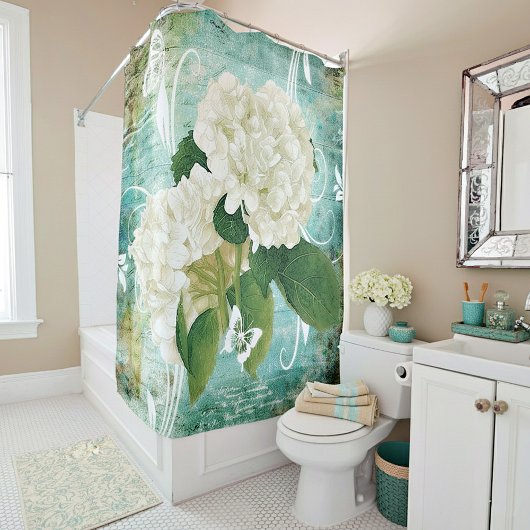 Rideaux De Douche hortensia blanc