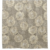 Rideaux De Douche hortensia floral crème thé cuir rose (Devant)