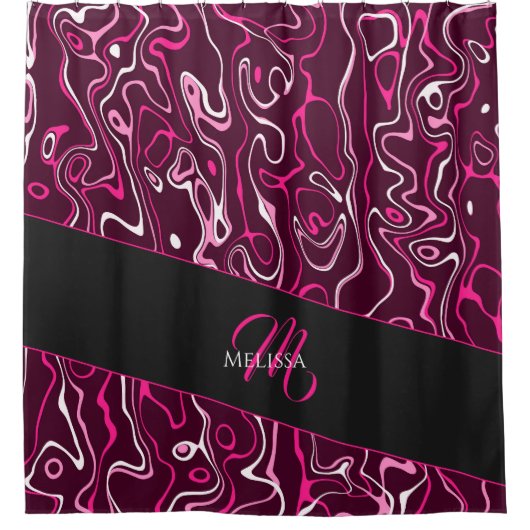 Rideaux De Douche Hot pink damascus abstract swirls Custom Monogram (Devant)