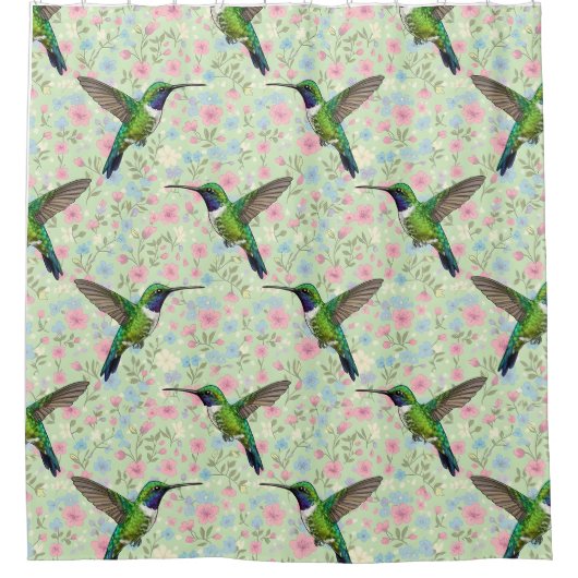 Rideaux De Douche Hummingbirds on a floral background shower curtain (Devant)
