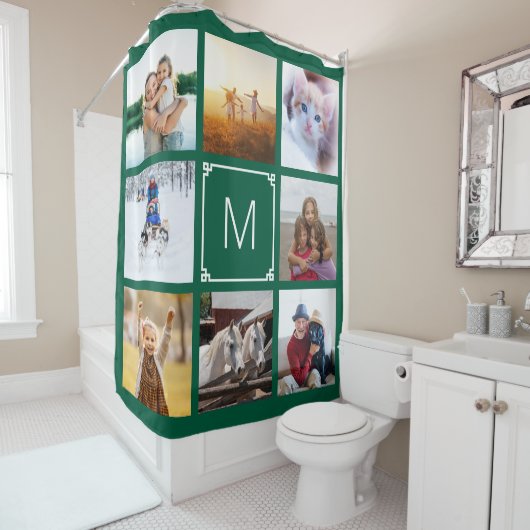 Rideaux De Douche Hunter Green Key Monogramme 8 Photo Collage (En situation)