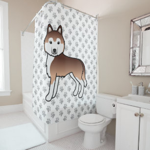 Rideaux De Douche Husky Sibérien cuivré Chien de dessin animé mignon