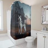 Rideaux De Douche Husky sibérien Halloween Épouvantable (En situation)
