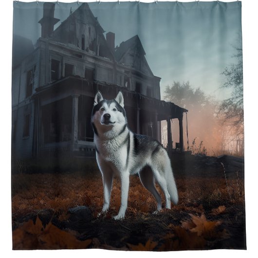 Rideaux De Douche Husky sibérien Halloween Épouvantable (Devant)