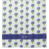 Rideaux De Douche Hydrangea Bleue Vase Vert Rayure Côtière (Devant)