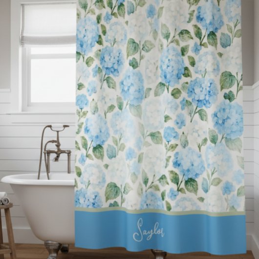 Rideaux De Douche Hydrangea Floral Nom Aquarelle Bleue