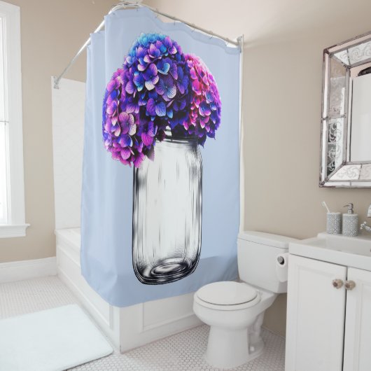 Rideaux De Douche Hydrangea Floral Violet Bleu Rose Vibrant (En situation)