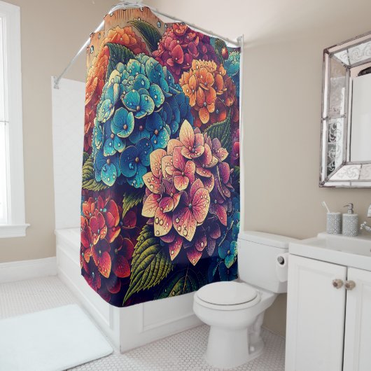 Rideaux De Douche "Hydrangea Raindrop Floral Art" (En situation)