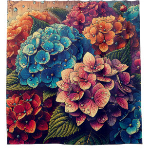 Rideaux De Douche "Hydrangea Raindrop Floral Art"