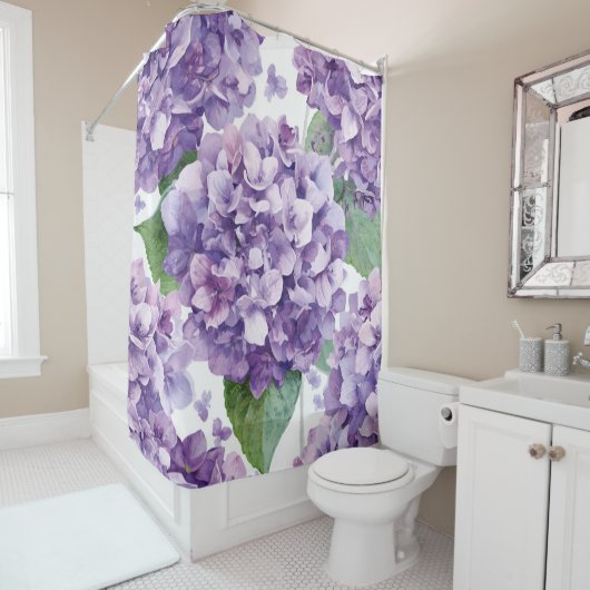 Rideaux De Douche Hydrangea Violette Fleur Lavande Aquarelle  (En situation)